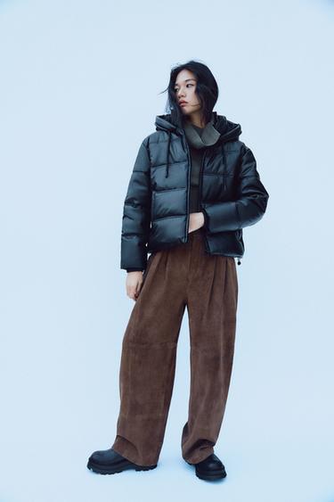 페이크 레더 워터프루프 바람막이 패딩 아노락 - Zara 블랙