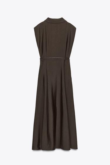 BELTED MIDI DRESS - Brown by Zara - Image 5