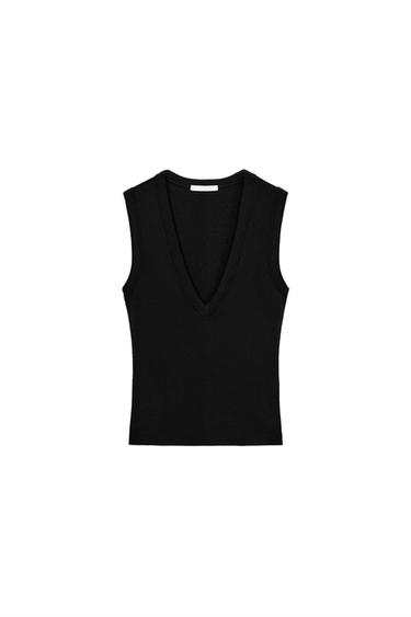 COTTON V-NECK T-SHIRT - Black by Zara