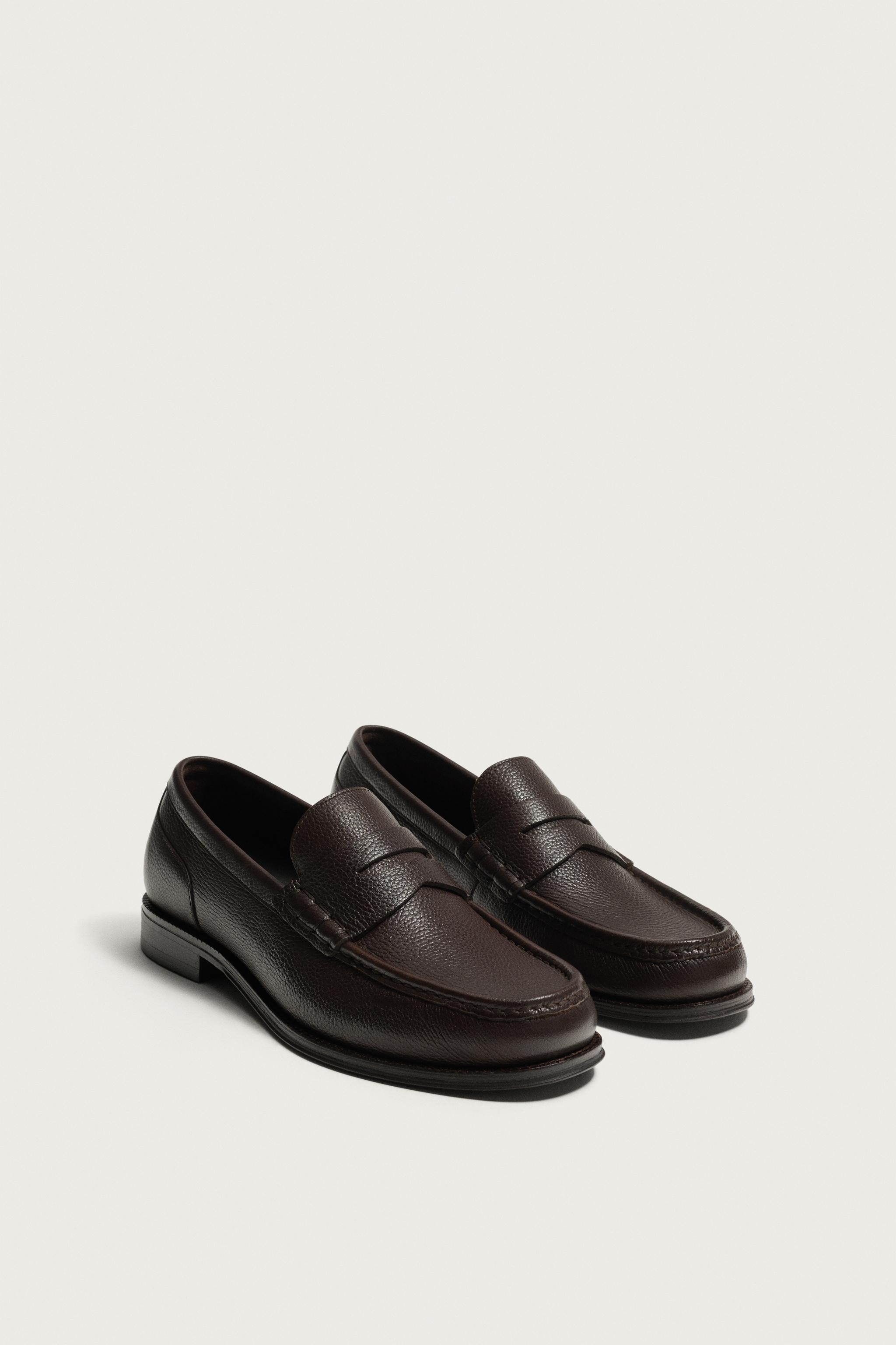 LEATHER PENNY LOAFERS — Brown