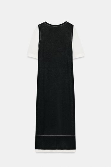 VESTIDO PUNTO COMBINADO - Negro / Blanco de Zara