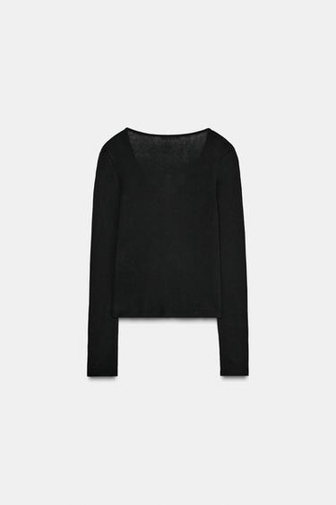 LACE TRIMMED COMBINATION JACKET AND TOP - Black by Zara