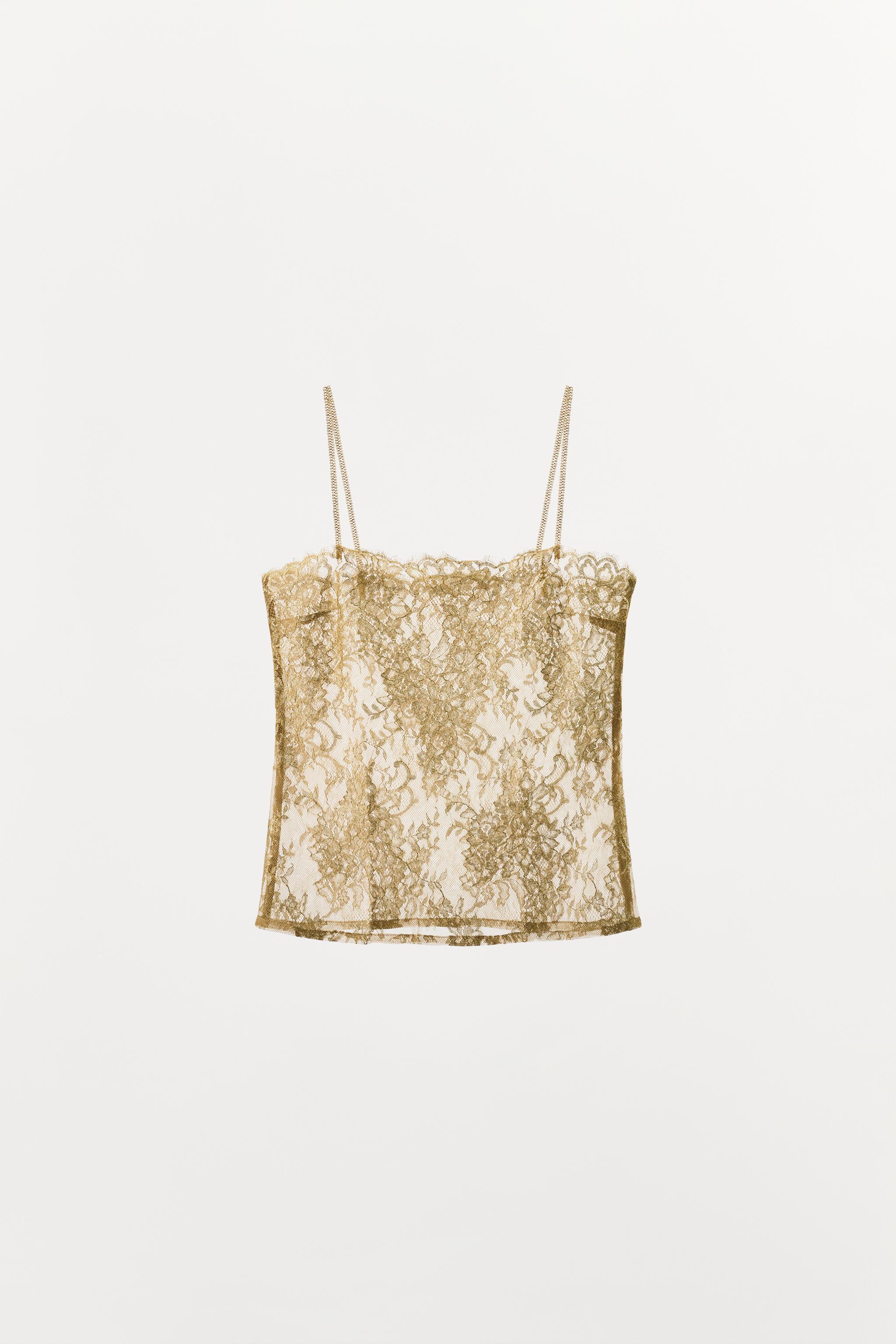 METALLIC THREAD LACE TOP - Golden | ZARA Canada