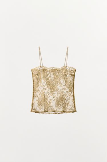 METALLIC THREAD LACE TOP - Golden by Zara