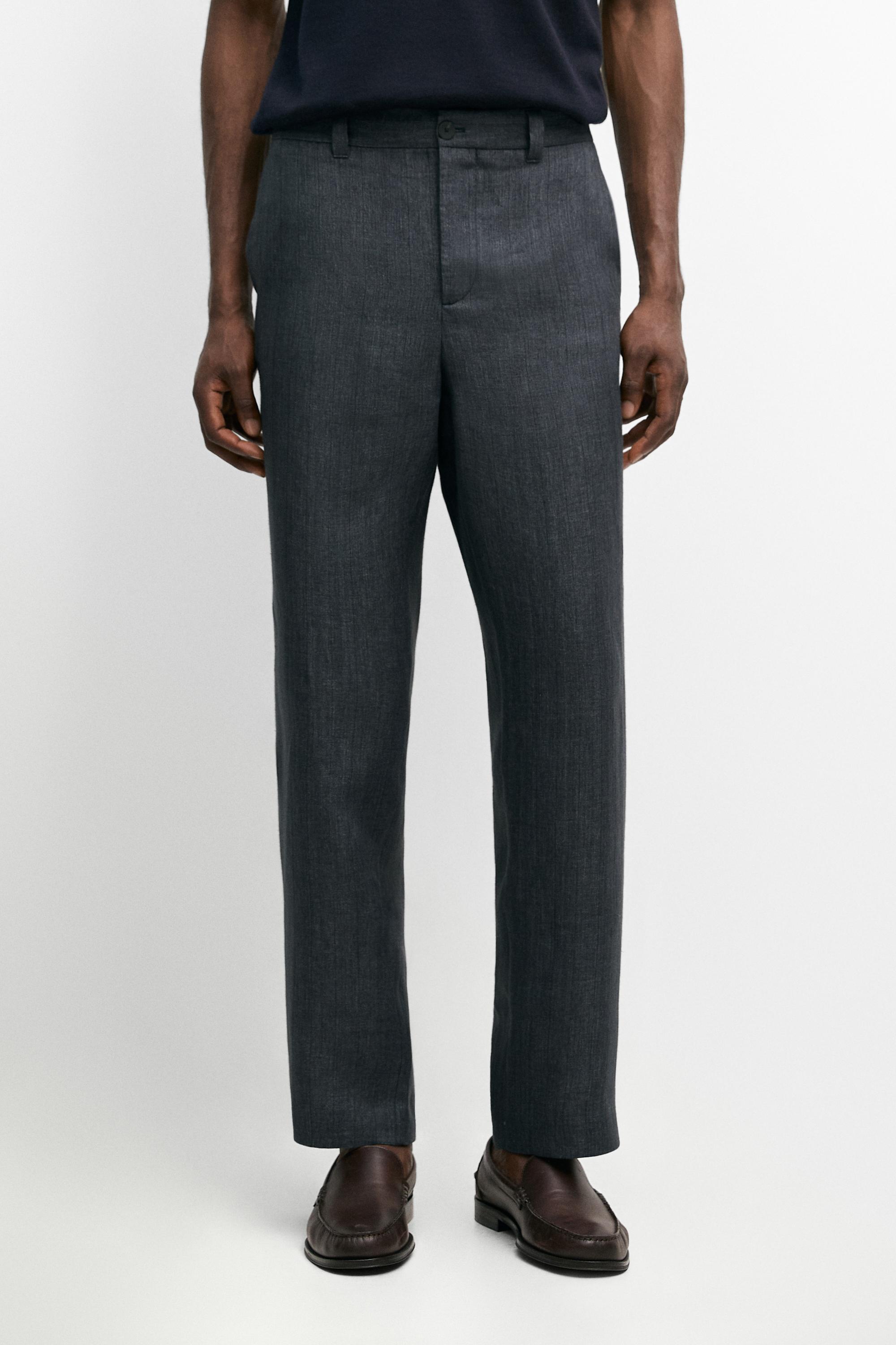 100% linen striped pants — Deep blue