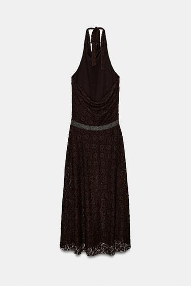 ROBE HALTEUR DENTELLE BRILLANTS - Chocolat de Zara - Image 5