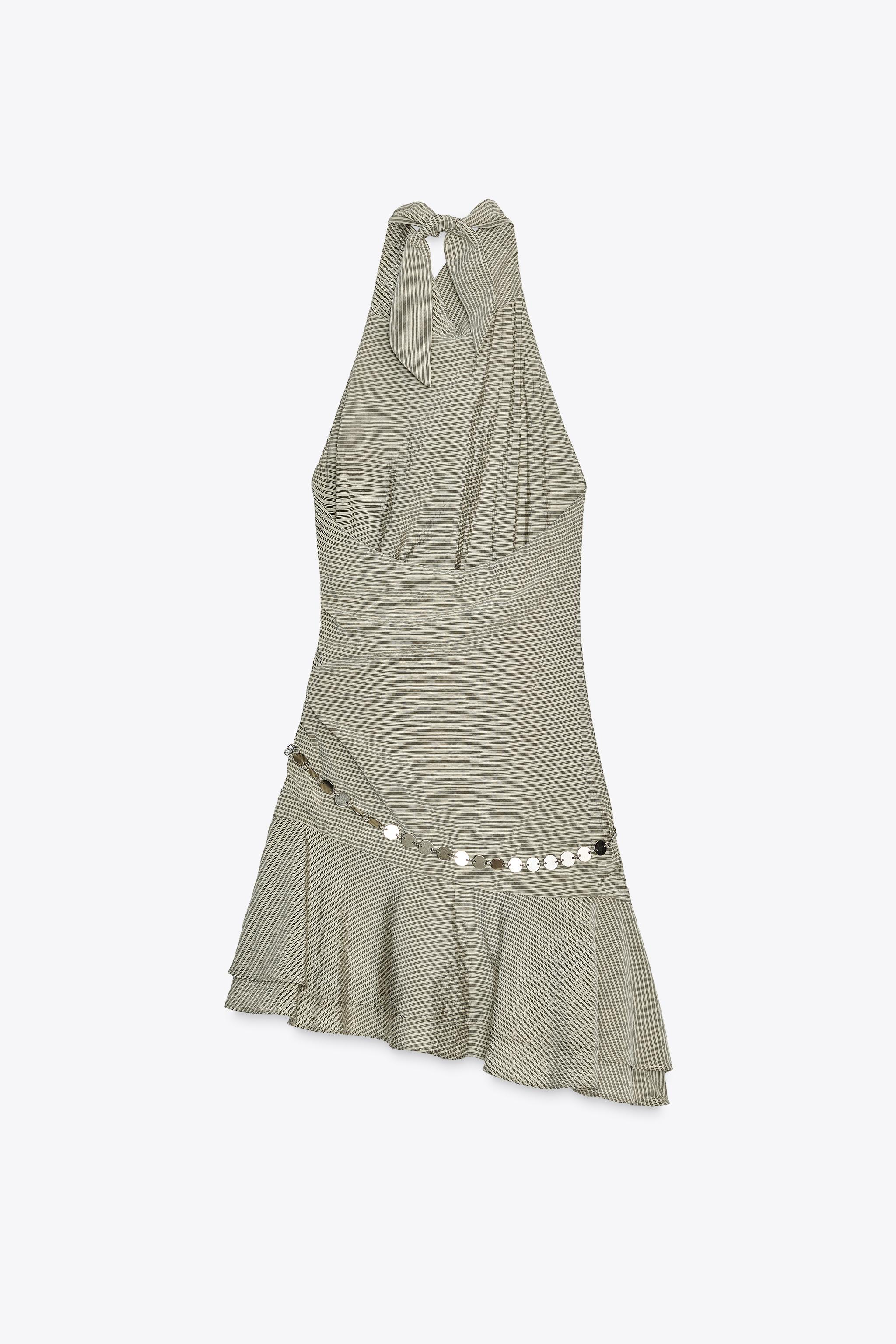 ZARA ストライプコンビショート丈ワンピース 3153/815 ストライプコンビショート丈ワンピース - パステルピンク | ZARA
