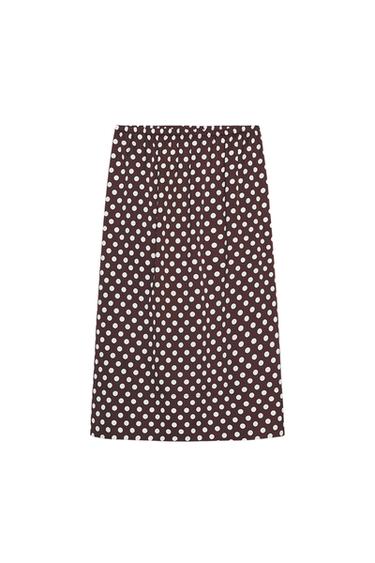 Zara POLKA DOT MIDI SKIRT ZW COLLECTION - Maroon - Image 0