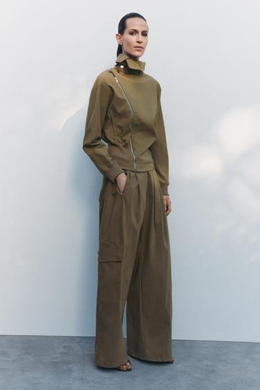 Zara PLEATED RELAXED FIT PANTS - Khaki - Image 0