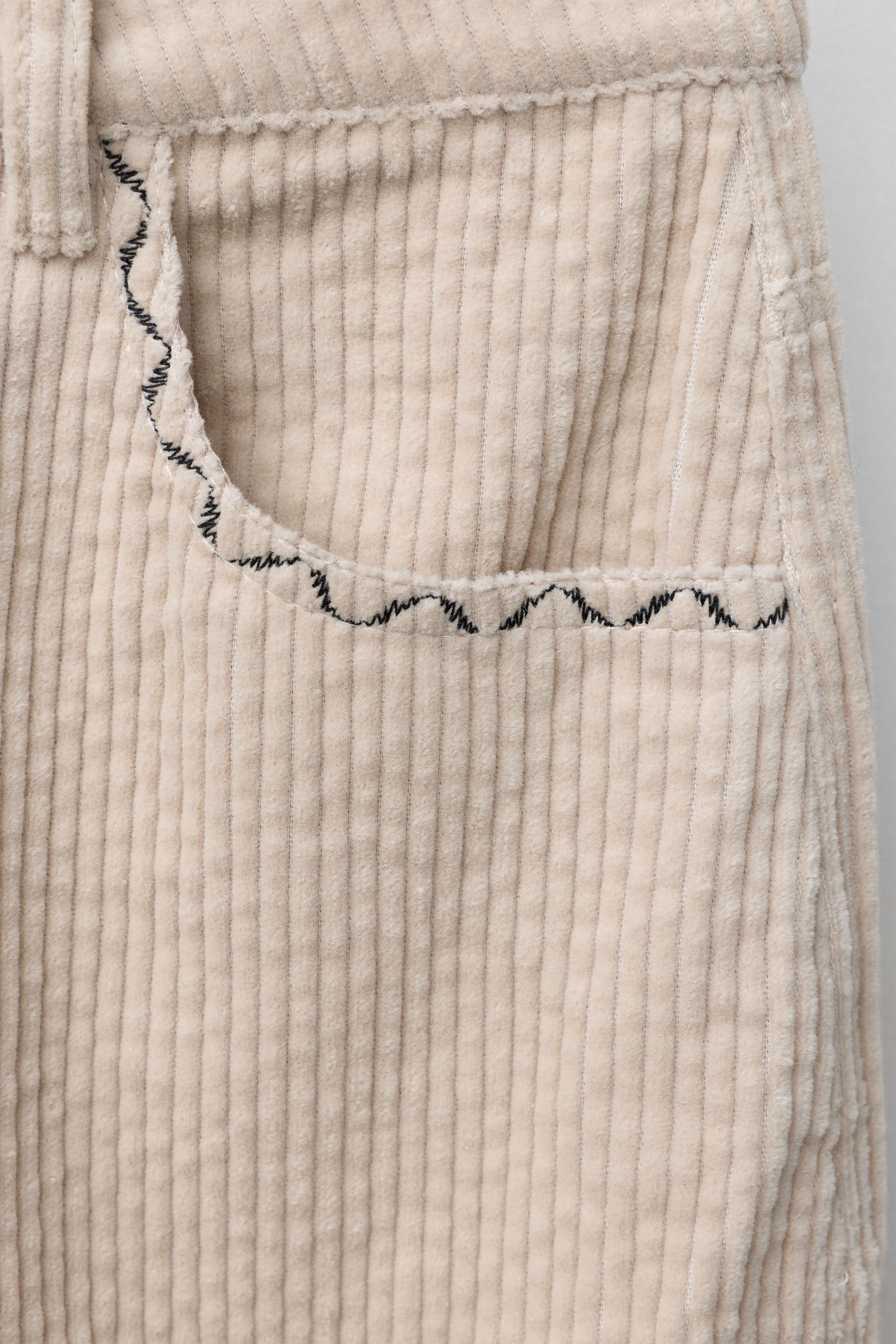 EMBROIDERED DETAIL CORDUROY BARREL PANTS