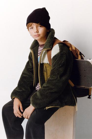 Zara COLORBLOCK FLEECE JACKET - Khaki