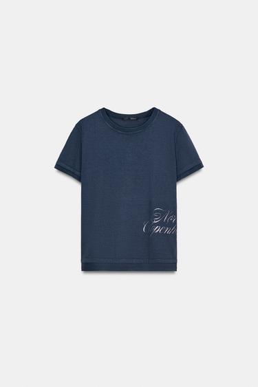 CAMISETA TEXTO FOIL - Azul de Zara