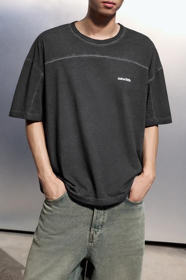 Zara 刷紋休閒版型 T 恤 - 深無煙煤色