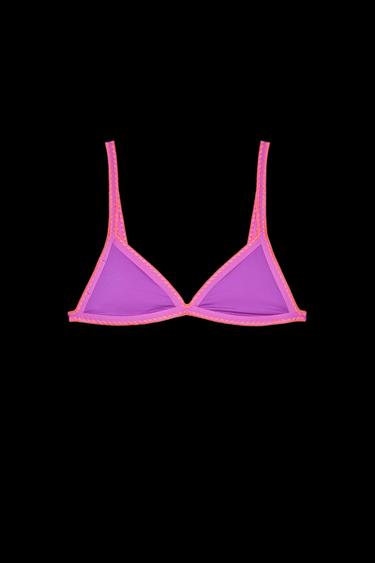 Zara CONTRAST TRIANGLE BIKINI TOP - Fuchsia