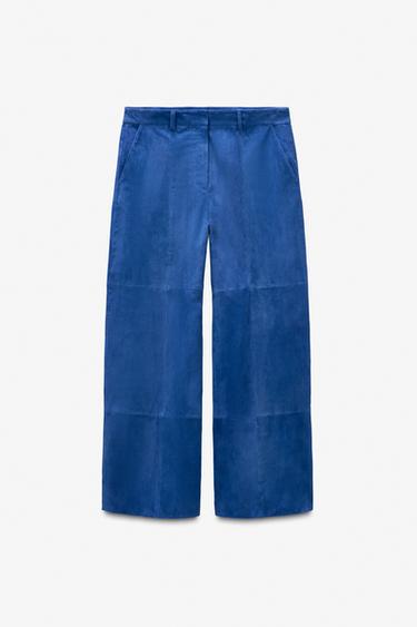 LIMITED EDITION BAGGY SUEDE LEATHER TROUSERS - Electric blue by Zara