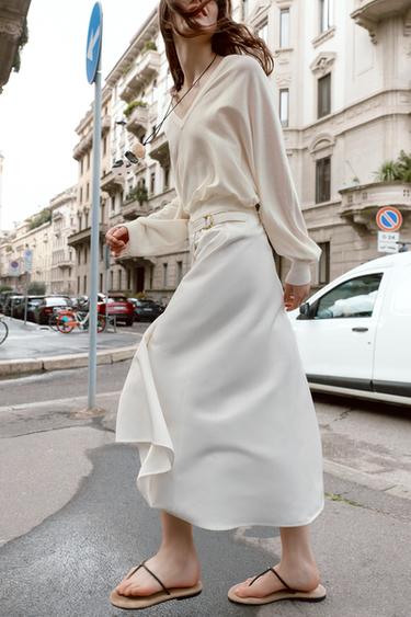 Zara BUCKLE PAREO MIDI SKIRT - White
