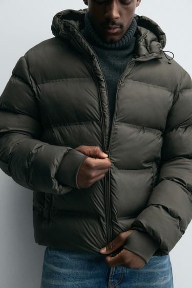 CAZADORA ACOLCHADA CAPUCHA WATER REPELLENT - Verde de Zara