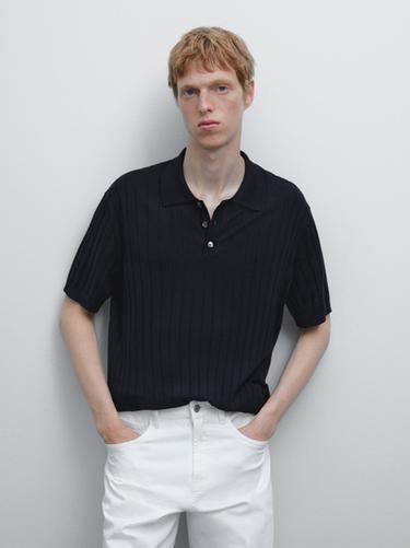 Zara Ribbed knit polo shirt - Navy blue
