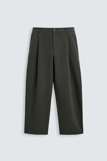 Zara RELAXED FIT PLEATED PANTS - Green