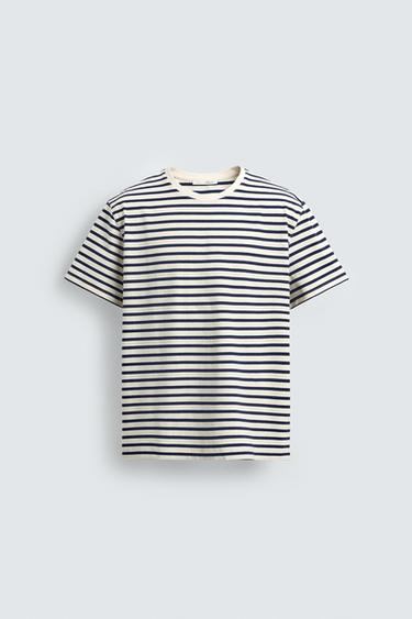 T-SHIRT BASIQUE MEDIUM WEIGHT /02 - Blanc / Bleu marine de Zara