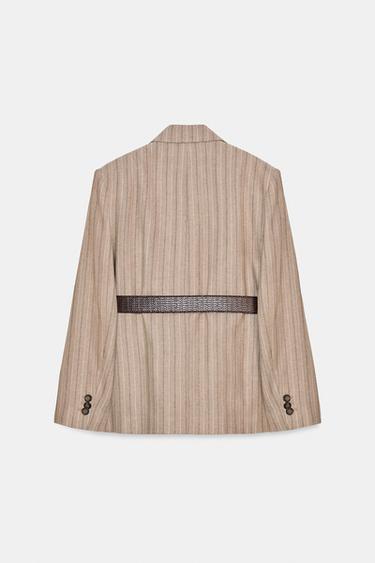 HERRINGBONE BLAZER WITH BELT - CAMEL/WHITE  by Zara - Image 7