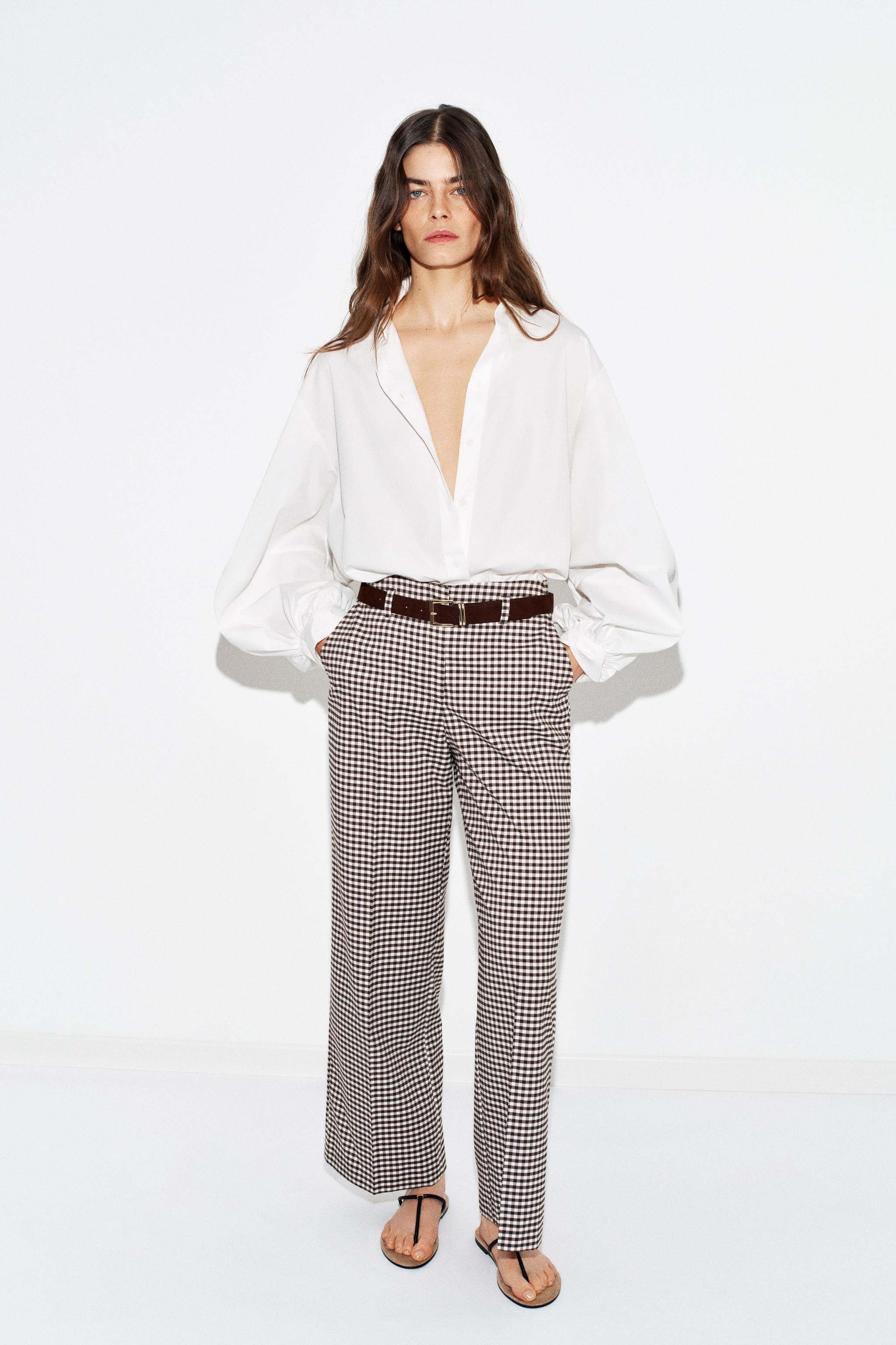 PANTALON DROIT CEINTURE CARREAUX VICHY