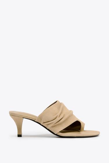 SUEDE SANDALS WITH HEEL - Sand Brown by Zara