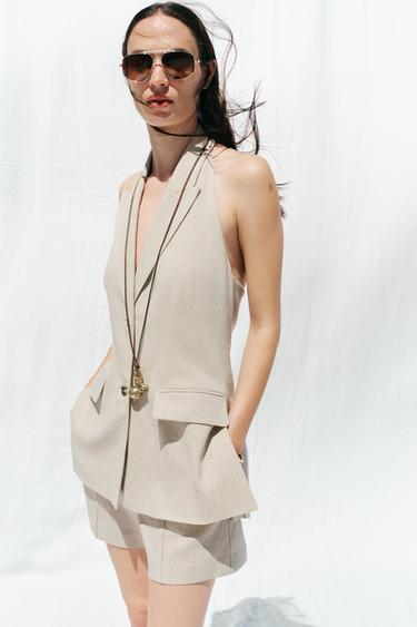 HALTER NECK WAISTCOAT WITH LINEN BLEND - Light beige by Zara - Image 3