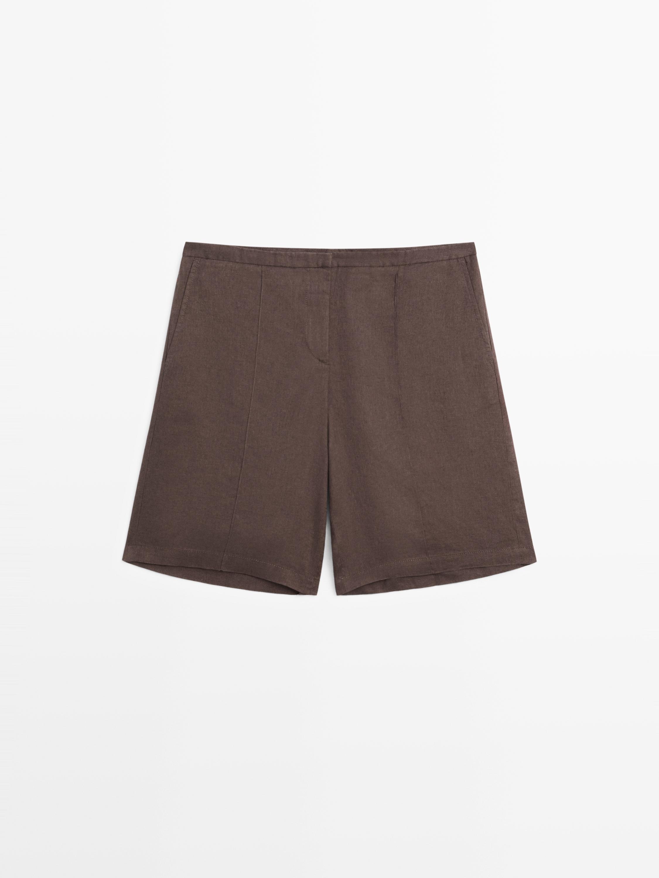 100% linen short Bermuda shorts