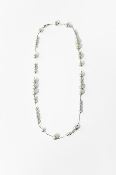 COLLIER LACET MÉTALLIQUE PERLES - 109 de Zara