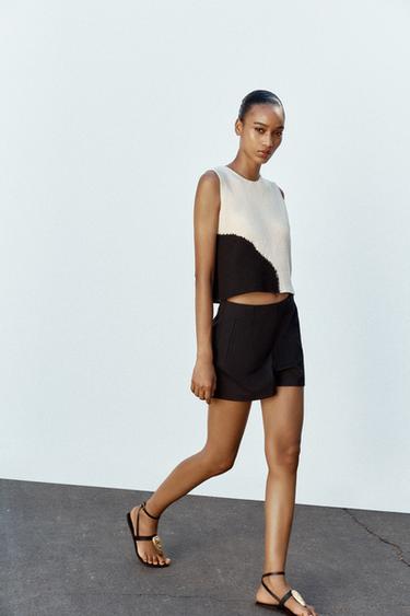 SLEEVELESS KNIT TOP - Ecru / Black by Zara - Image 2