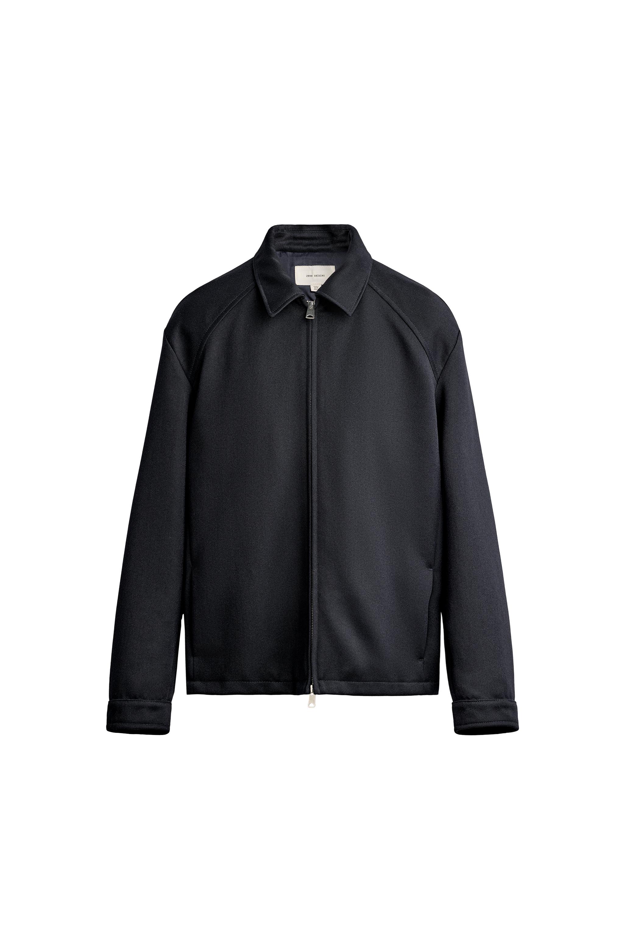 ZARA ウール混ジップアップジャケット ウール混 レギュラーフィット ジャケット - ダークネイビーブルー