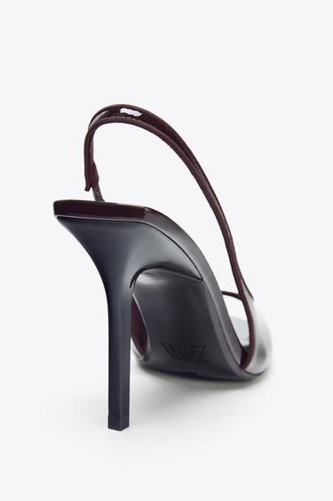 SANDALES À TALONS EFFET VERNI - Marron de Zara - Image 5