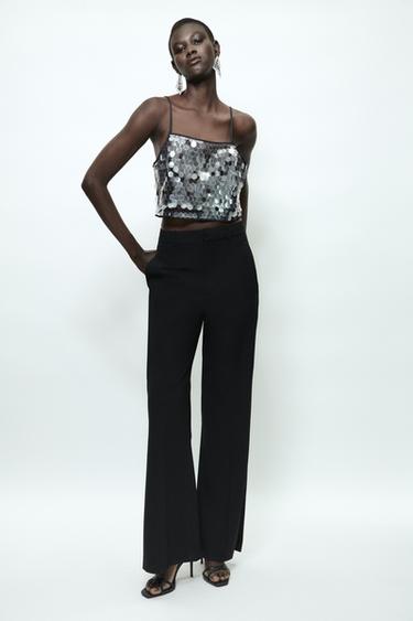 TOP CORTO LENTEJUELAS - Negro de Zara