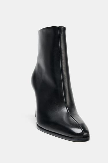 LEATHER HIGH-HEEL ANKLE BOOTS - Black by Zara