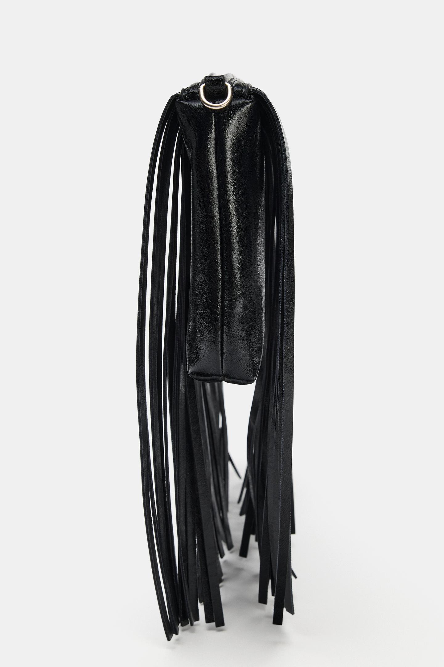 Женская сумка Zara Fringed Handbag, цвет: Чёрный — фото 5