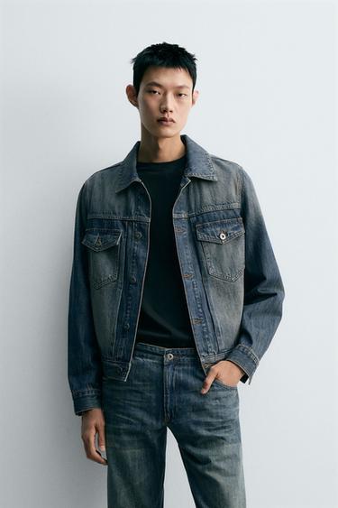 Zara 短版合身牛仔外套 - 藍色 / 綠色