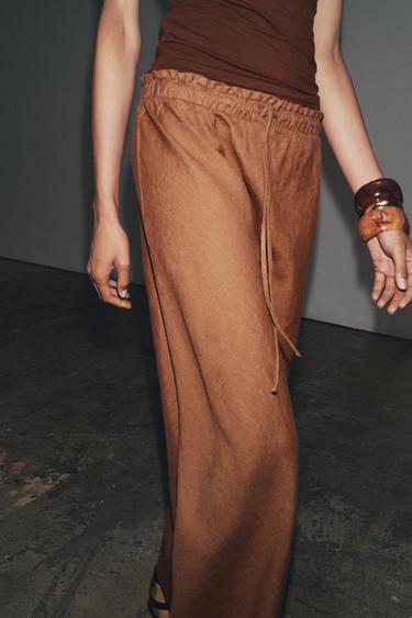ZW COLLECTION 100% LINEN MIDI SKIRT - Toffee by Zara