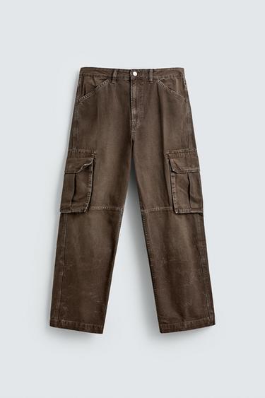 JEANS CARGO STRAIGHT FIT - Kafe nga Zara