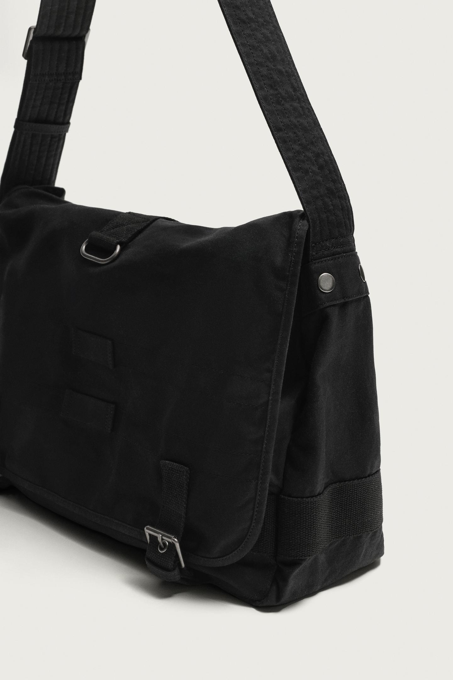 Мужская сумка Zara Waxed Fabric Crossbody, цвет: Чёрный — фото 4