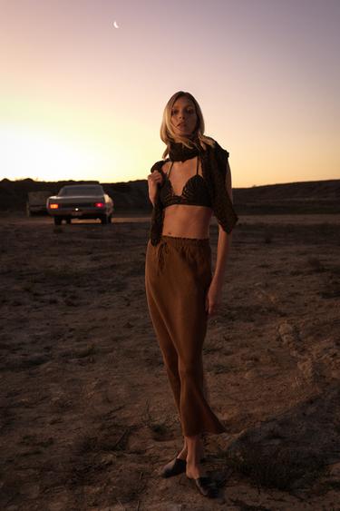 JUPE MIDI 100% LIN ZW COLLECTION - Toffee de Zara