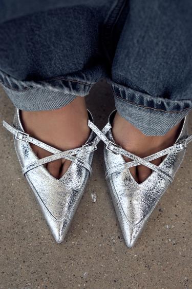 STRAPPY HEELED BUCKLED SHOES — СЕРЕБРИСТЫЙ от Zara — изображение 0