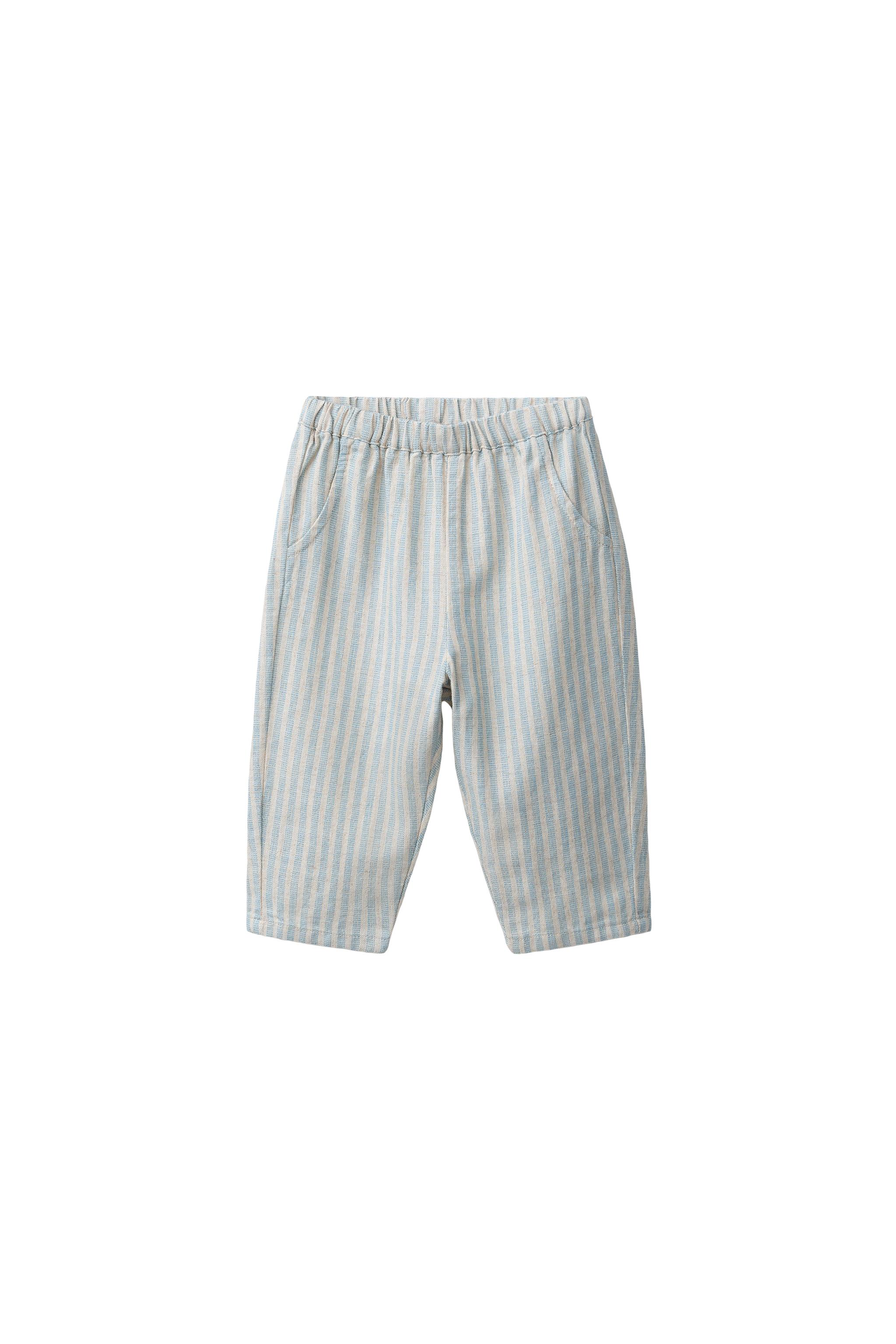 STRIPED COTTON AND LINEN PANTS - Aquamarine | ZARA United States