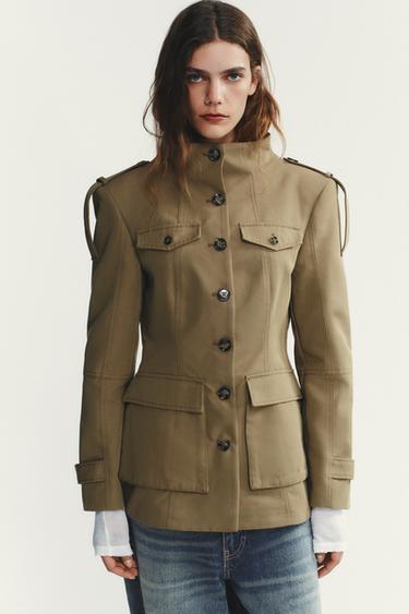 JACKET WITH SHOULDER TABS AND POCKETS - Light khaki by Zara - Image 3