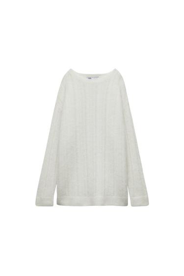 WOOL AND ALPACA BLEND OPENWORK KNIT SWEATER