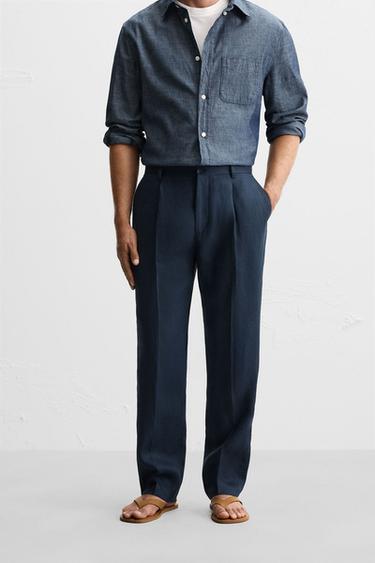 Zara Koyu lacivert - %100 KETEN PİLİLİ PANTOLON