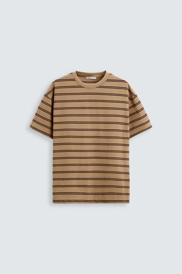 Zara BASIC HEAVYWEIGHT T-SHIRT - Beige-brown