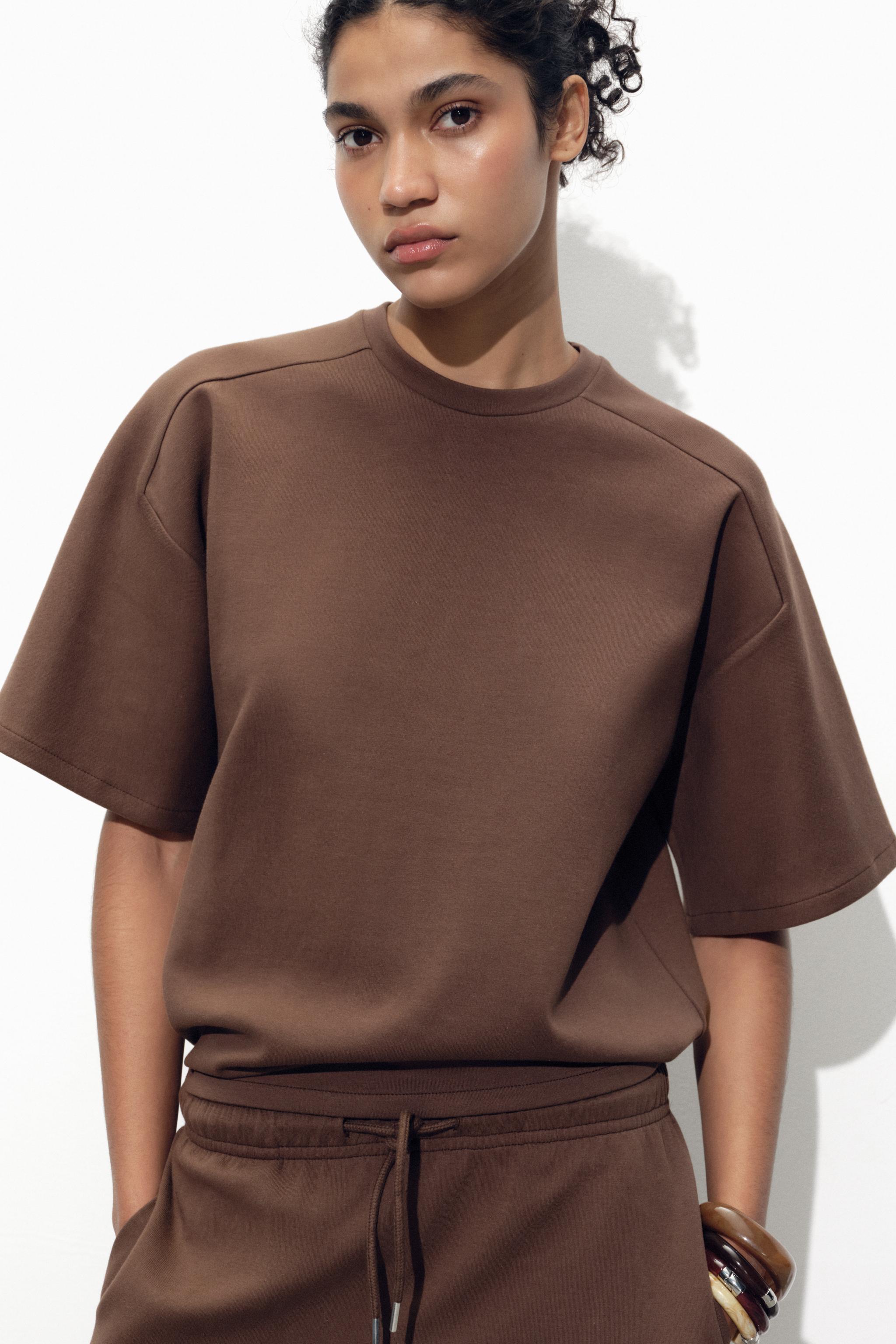 SHORT SLEEVE INTERLOCK SWEATSHIRT - Brown | ZARA United States