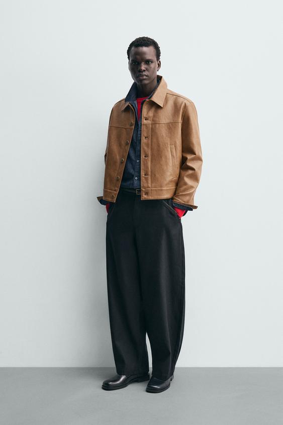 REGULAR FIT FAUX LEATHER OVERSHIRT