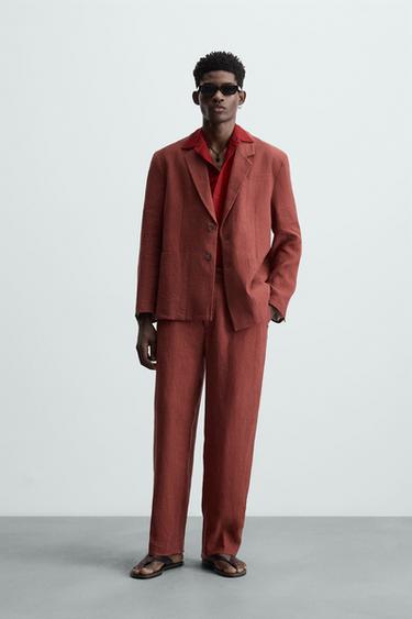 BLAZER TRAJE 100% LINO - Rojo / Negro de Zara - Imagen 0